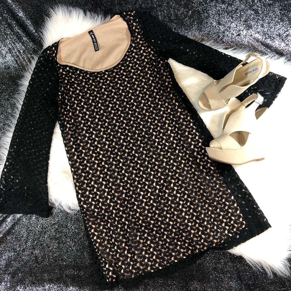 Black crochet long sleeve dress